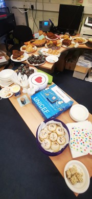 Cakes on display at the coffee morning
